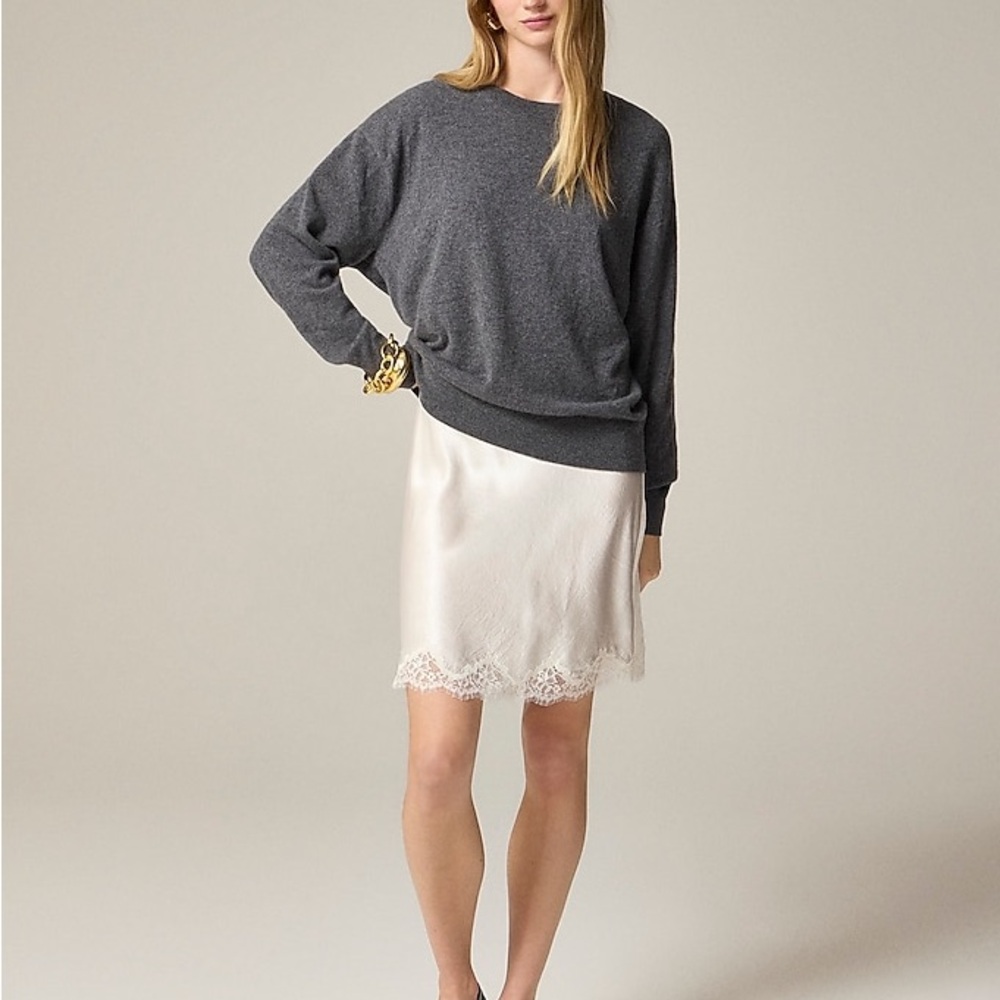 J Crew Gwen lace-trim slip skirt in textured satin